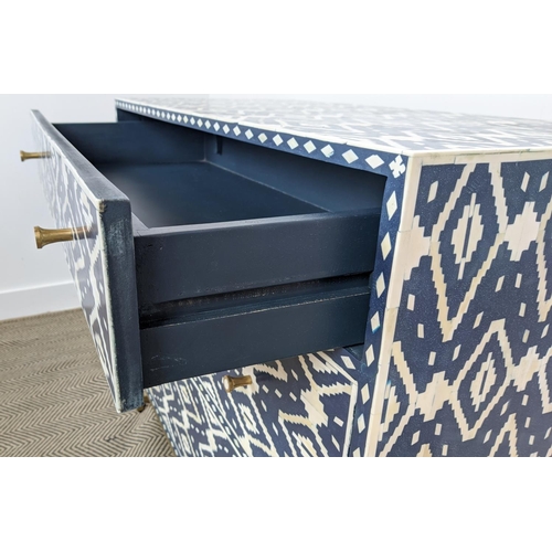 384 - CHEST OF DRAWERS, of Syrian influence, in a blue and white geometric pattern, 98cm  W x 47cm D x 88c... 