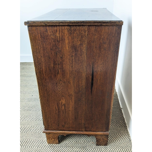 100 - CHEST, George III oak, with three drawers on later bracket feet, 86cm H x 76cm W x 46cm D.