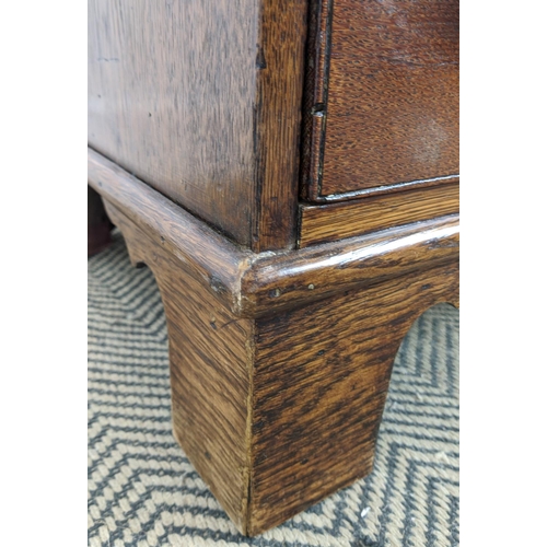 100 - CHEST, George III oak, with three drawers on later bracket feet, 86cm H x 76cm W x 46cm D.