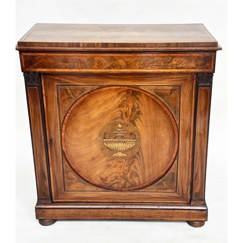 105 - EDWARDS AND ROBERTS CABINET, late 19th century flame mahogany with frieze drawer and inlaid panelled... 