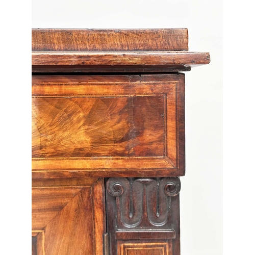 105 - EDWARDS AND ROBERTS CABINET, late 19th century flame mahogany with frieze drawer and inlaid panelled... 