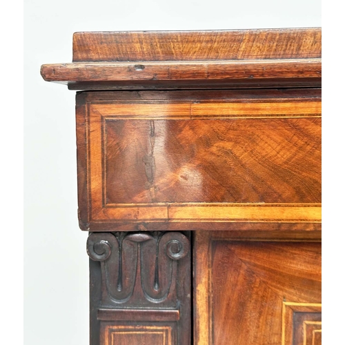 105 - EDWARDS AND ROBERTS CABINET, late 19th century flame mahogany with frieze drawer and inlaid panelled... 