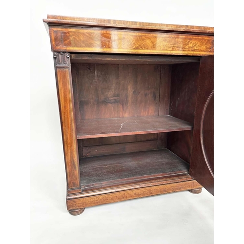 105 - EDWARDS AND ROBERTS CABINET, late 19th century flame mahogany with frieze drawer and inlaid panelled... 