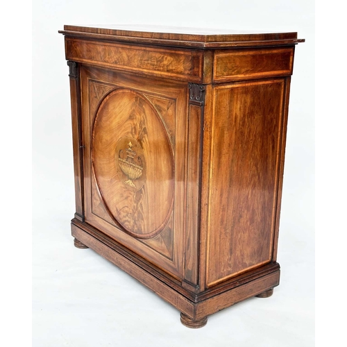 105 - EDWARDS AND ROBERTS CABINET, late 19th century flame mahogany with frieze drawer and inlaid panelled... 