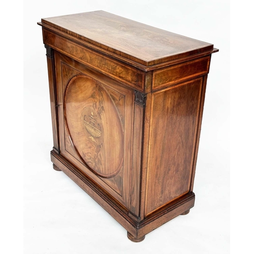 105 - EDWARDS AND ROBERTS CABINET, late 19th century flame mahogany with frieze drawer and inlaid panelled... 