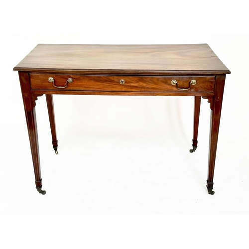 107 - WRITING TABLE, George III mahogany with full width frieze drawer and square tapering supports and ca... 