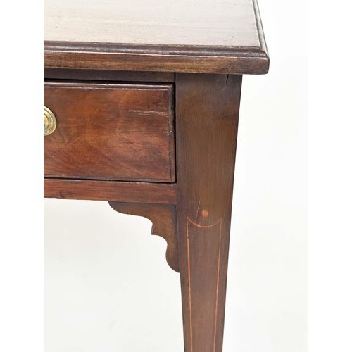 107 - WRITING TABLE, George III mahogany with full width frieze drawer and square tapering supports and ca... 