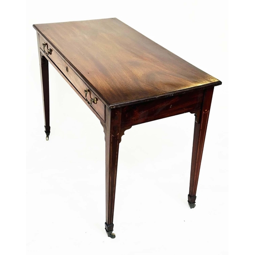 107 - WRITING TABLE, George III mahogany with full width frieze drawer and square tapering supports and ca... 