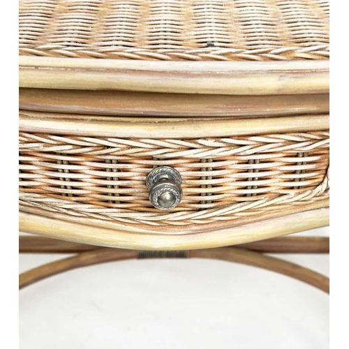 110 - BAMBOO WRITING TABLE, Colonial style rattan framed, wicker panelled and cane bound with gallery and ... 