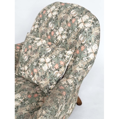 111 - SLIPPER CHAIR, early 20th century Liberty William Morris printed fabric upholstery with rounded back... 