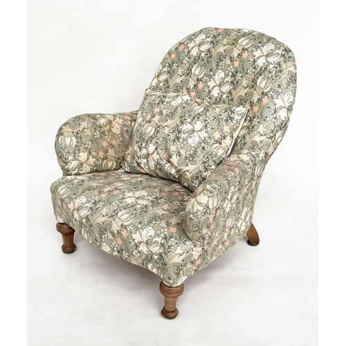 111 - SLIPPER CHAIR, early 20th century Liberty William Morris printed fabric upholstery with rounded back... 