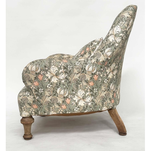 111 - SLIPPER CHAIR, early 20th century Liberty William Morris printed fabric upholstery with rounded back... 