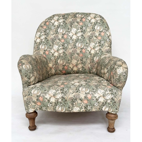 111 - SLIPPER CHAIR, early 20th century Liberty William Morris printed fabric upholstery with rounded back... 