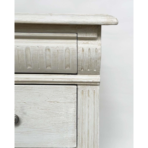 120 - COMMODE, 19th century Scandinavian grey painted with shaped frieze drawer and three further long dra... 