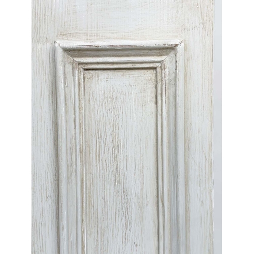 122 - ARMOIRE, French style traditionally grey painted with single panelled door, enclosing hanging above ... 