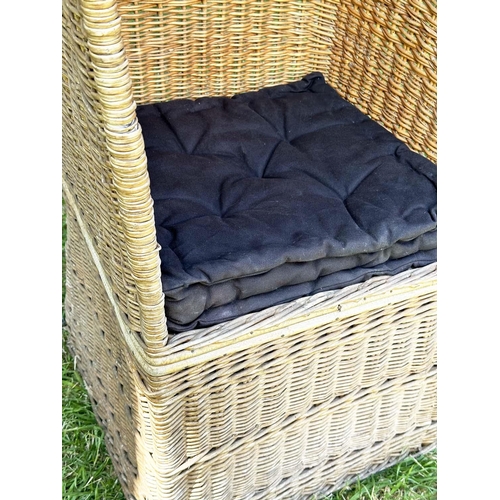 134 - HOODED PORTER'S GARDEN CHAIR, sun bleached 'Porter's chair' style, woven wicker, arched hooded with ... 