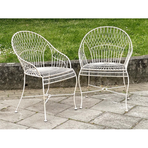 140 - FRENCH GARDEN ARMCHAIRS, a pair, French 19th century style wirework and painted each with hoop back ... 