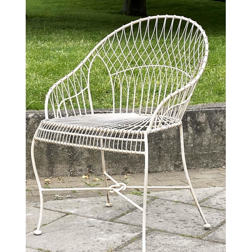 140 - FRENCH GARDEN ARMCHAIRS, a pair, French 19th century style wirework and painted each with hoop back ... 