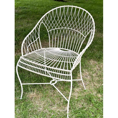 140 - FRENCH GARDEN ARMCHAIRS, a pair, French 19th century style wirework and painted each with hoop back ... 