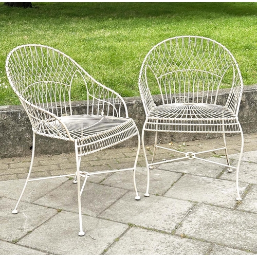 140 - FRENCH GARDEN ARMCHAIRS, a pair, French 19th century style wirework and painted each with hoop back ... 