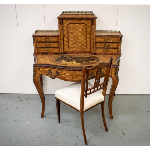 141 - BONHEUR DU JOUR, Victorian parquetry and gilt metal mounted with seven drawers and a door, 120cm H x... 