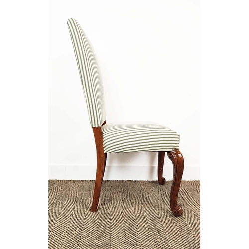 146 - DINING CHAIRS, a set of eight, Georgian style walnut in new green ticking upholstery, 105cm H x 53cm... 