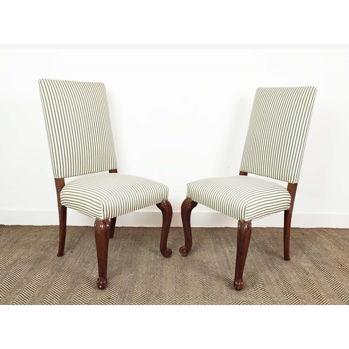 146 - DINING CHAIRS, a set of eight, Georgian style walnut in new green ticking upholstery, 105cm H x 53cm... 