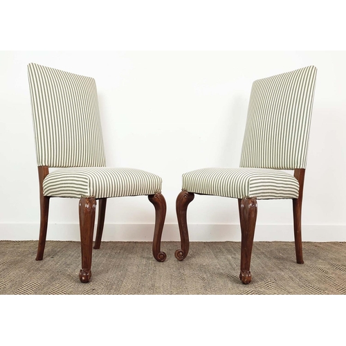 146 - DINING CHAIRS, a set of eight, Georgian style walnut in new green ticking upholstery, 105cm H x 53cm... 