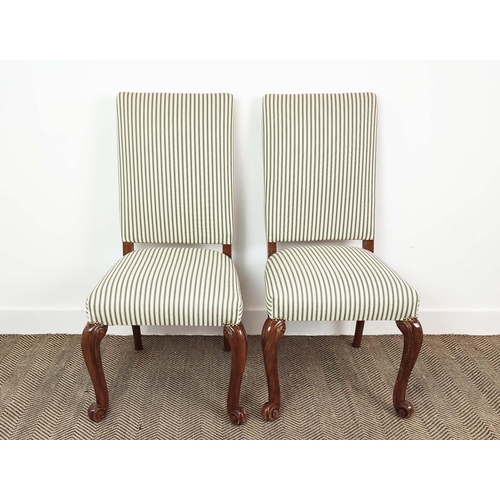 146 - DINING CHAIRS, a set of eight, Georgian style walnut in new green ticking upholstery, 105cm H x 53cm... 