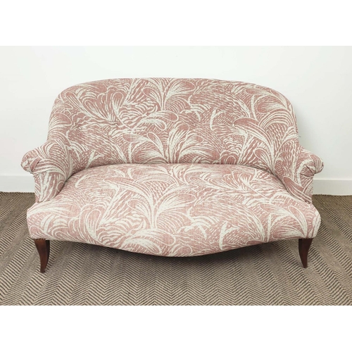 152 - SOFA, mid 20th century design in pink patterned Fermoie fabric, 77cm H x 136cm x 91cm.