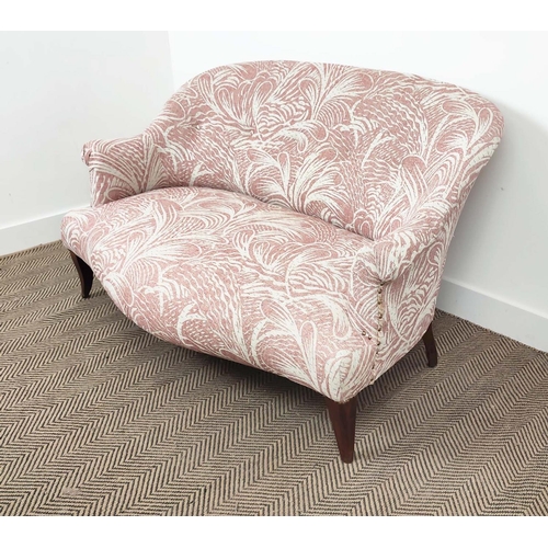 152 - SOFA, mid 20th century design in pink patterned Fermoie fabric, 77cm H x 136cm x 91cm.