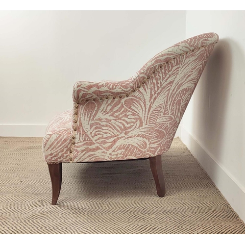 152 - SOFA, mid 20th century design in pink patterned Fermoie fabric, 77cm H x 136cm x 91cm.