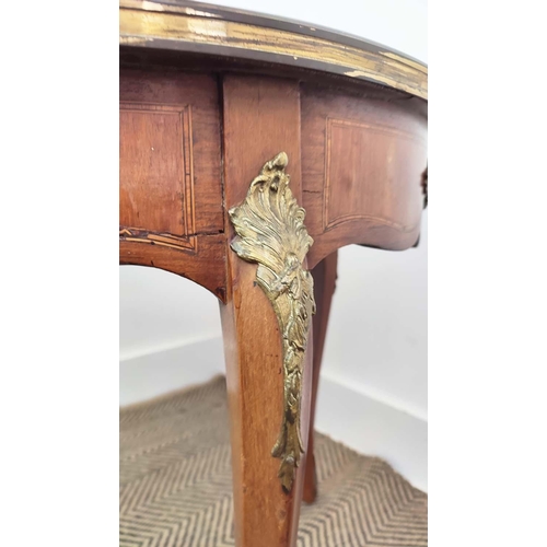 153 - LOW TABLE, circa 1900, French tulipwood, inlaid and brass mounted with inset oval marble top, 54cm H... 