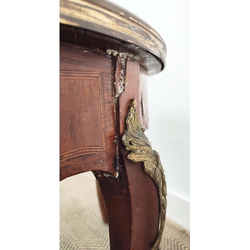 153 - LOW TABLE, circa 1900, French tulipwood, inlaid and brass mounted with inset oval marble top, 54cm H... 