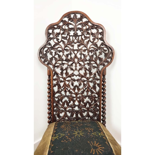 154 - SIDE CHAIR, mid 19th century Anglo Indian rosewood with pierced foliate carved back and drop in need... 