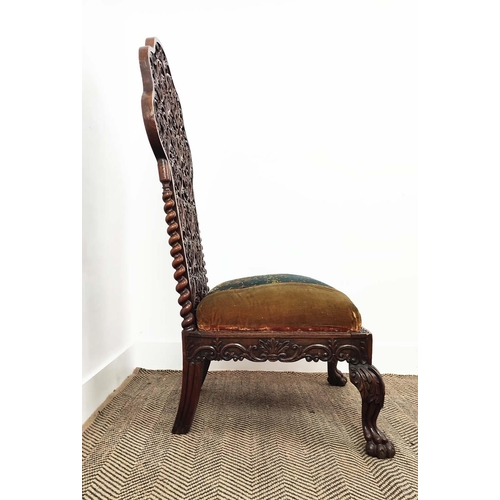 154 - SIDE CHAIR, mid 19th century Anglo Indian rosewood with pierced foliate carved back and drop in need... 