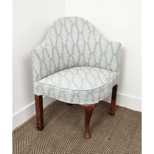 155 - CORNER CHAIR, late 18th/early 19th century walnut in blue fern patterned fabric, 78cm H x 65cm W x 5... 