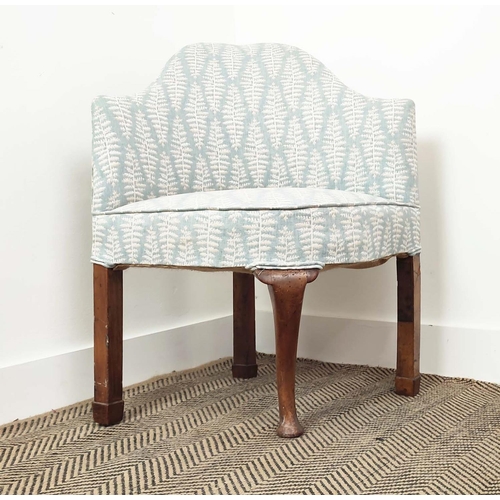 155 - CORNER CHAIR, late 18th/early 19th century walnut in blue fern patterned fabric, 78cm H x 65cm W x 5... 