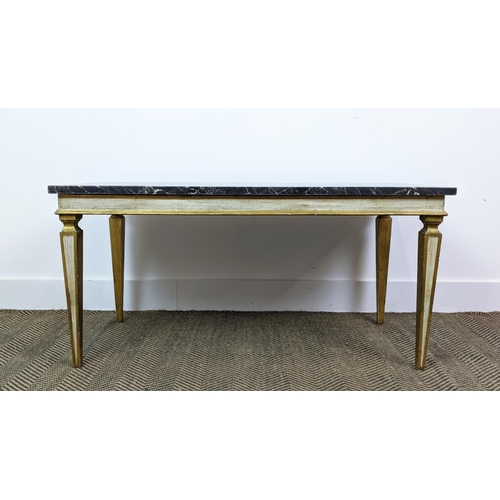 163 - LOW TABLE, Venetian design painted and gilt base with a rectangular marble top, 48cm H x 100cm x 50c... 