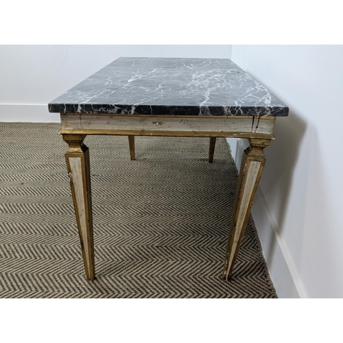 163 - LOW TABLE, Venetian design painted and gilt base with a rectangular marble top, 48cm H x 100cm x 50c... 