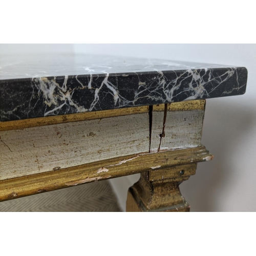 163 - LOW TABLE, Venetian design painted and gilt base with a rectangular marble top, 48cm H x 100cm x 50c... 