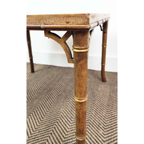 167 - LOW GAMES TABLE, Regency style giltwood and craquelure with inset specimen marble chessboard top on ... 