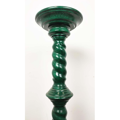 168 - TORCHÈRE, painted to simulate malachite with barley twist column, 100cm H x 30cm D.