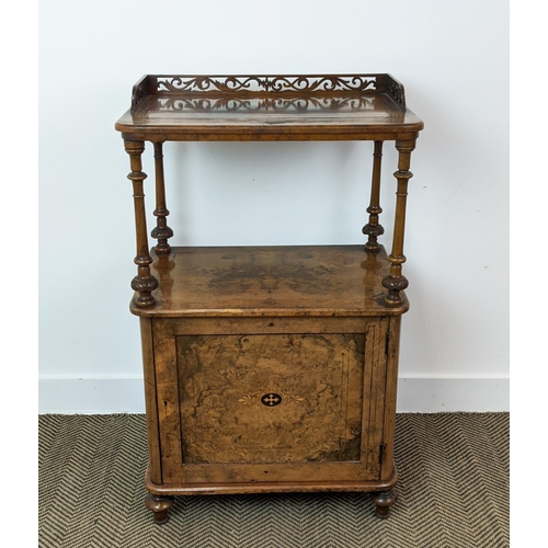 169 - MUSIC CABINET, mid Victorian burr walnut with inlaid detail and single door,  61cm W x 40cm D x 102c... 