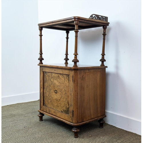 169 - MUSIC CABINET, mid Victorian burr walnut with inlaid detail and single door,  61cm W x 40cm D x 102c... 