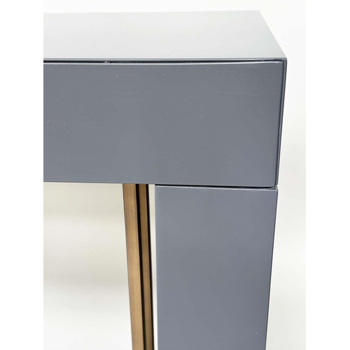 290 - MERIDIANI CONSOLE TABLE, rectangular grey lacquered and gilt metal with three frieze drawers, 172cm ... 