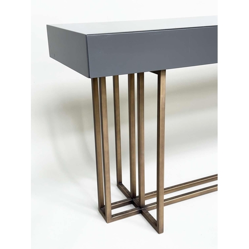 290 - MERIDIANI CONSOLE TABLE, rectangular grey lacquered and gilt metal with three frieze drawers, 172cm ... 