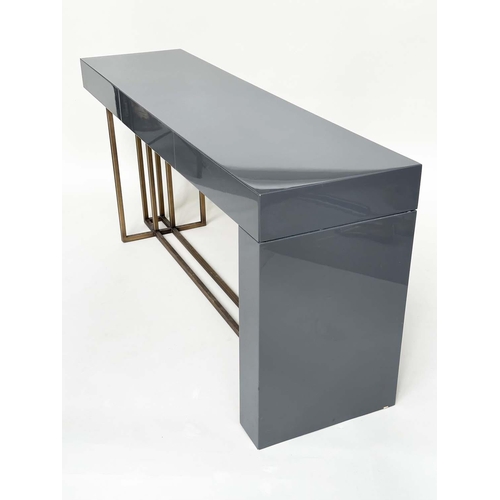 290 - MERIDIANI CONSOLE TABLE, rectangular grey lacquered and gilt metal with three frieze drawers, 172cm ... 