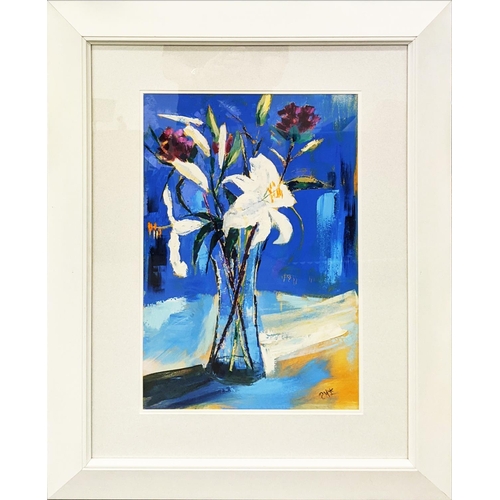 30 - PAULA MCKINNEY, (20th century Irish), 'Still life with vase and flowers', oil on card, 60cm x 40cm, ... 