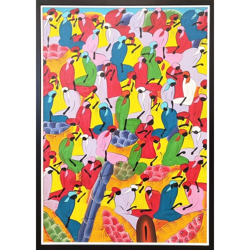 31 - 20TH CENTURY HAITIAN SCHOOL, 'Market Scene', oil on board, 92cm x 63cm, framed, together with four o... 